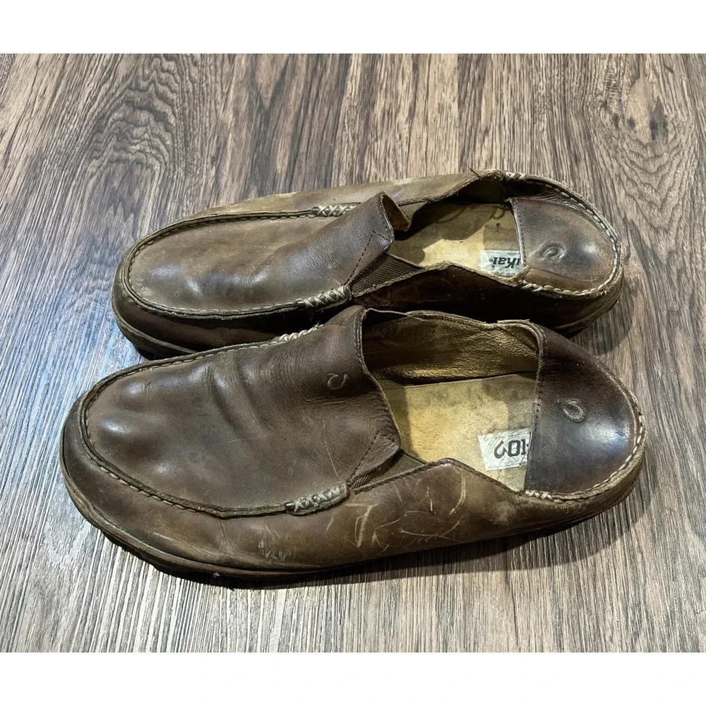 Olukai Moloa Leather Slip On Shoes - Men's Size 14 - Brown Casual Loafers